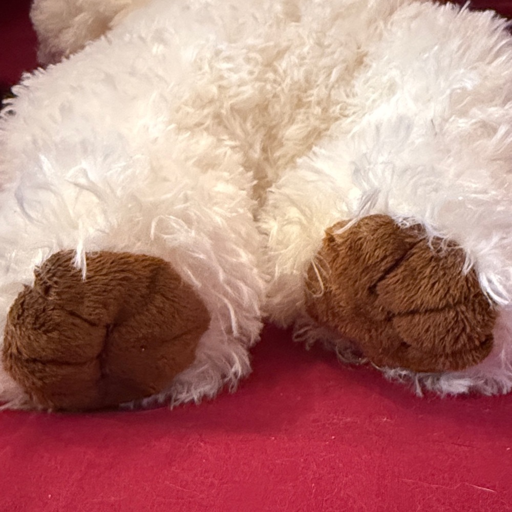 Ty White Shaggy Stuffed Dog with Gold Bow “Rabble” - Picture 7 of 9